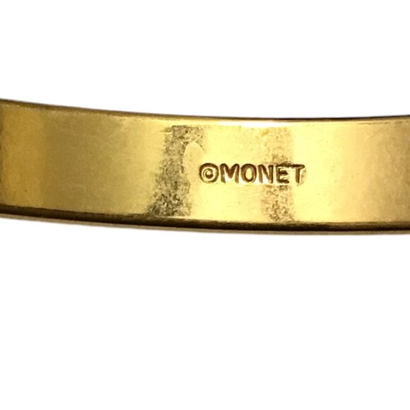 Monet Gold Tone White Enamel Bangle Bracelet Vintage Signed Stackable Jewelry - Picture 4 of 4